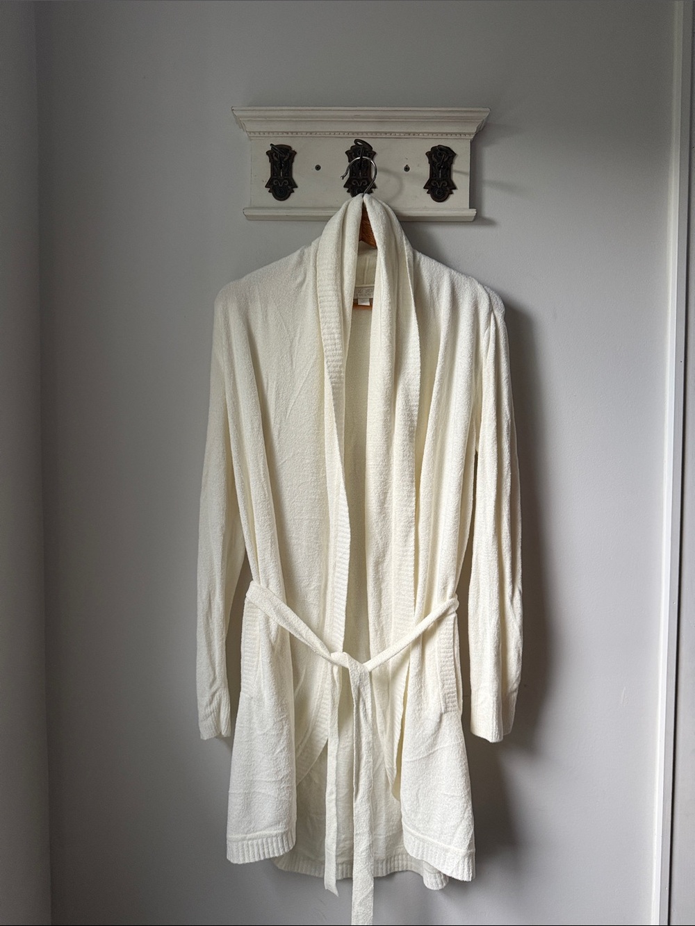Barefoot Dreams Cozy Lite Cream Long Shawl-Collar Robe with Belt Cozy